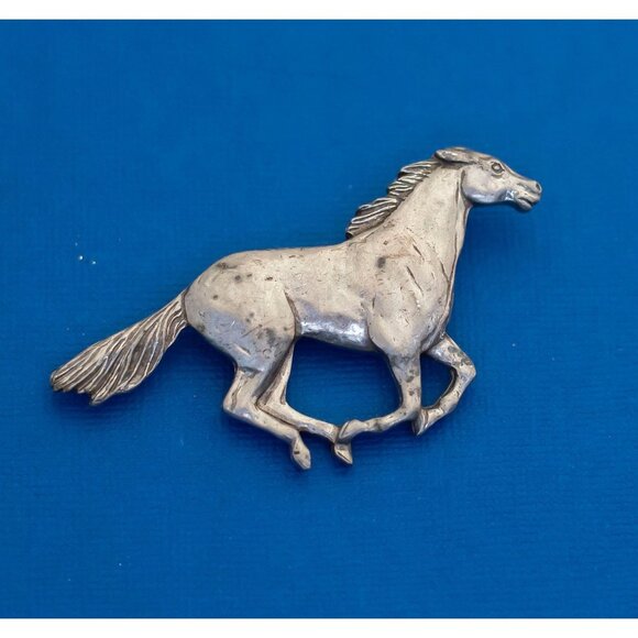 Vintage Running Silver Stallion Brooch by 1988 Seagull - D30 - Picture 1 of 2